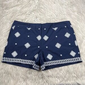 LOFT Women's 16 Embroidered Twill Chino‎ Shorts Navy Blue White Boho
